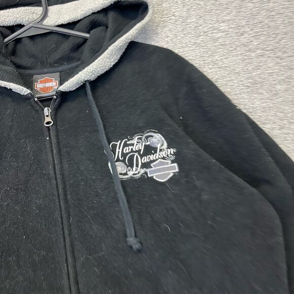 Vintage y2k 2000s black gray fuzzy fleece Harley Davidson women's zip up‎ Hoodie - Picture 3 of 9